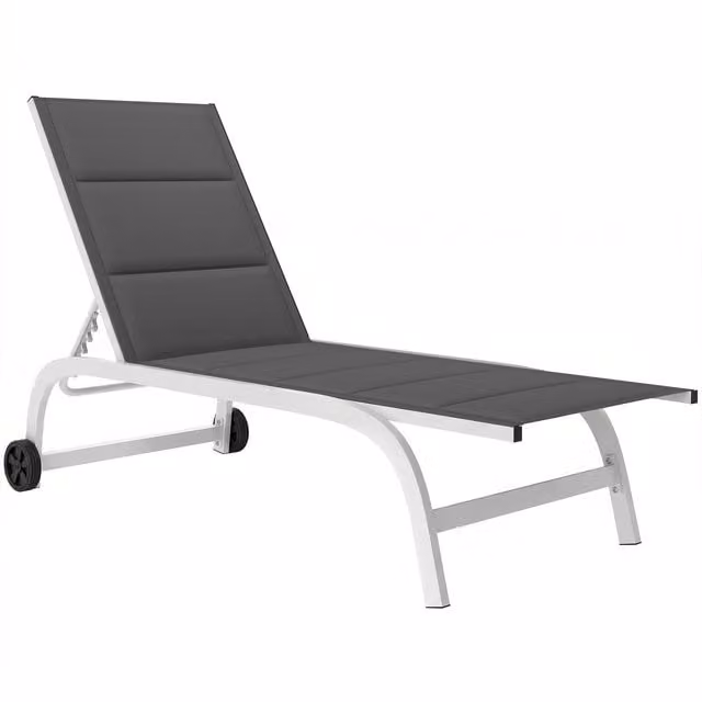 Lettino prendisole da giardino Outsunny con ruote, telaio in alluminio verniciato e tessuto in textilene, grigio scuro e bianco