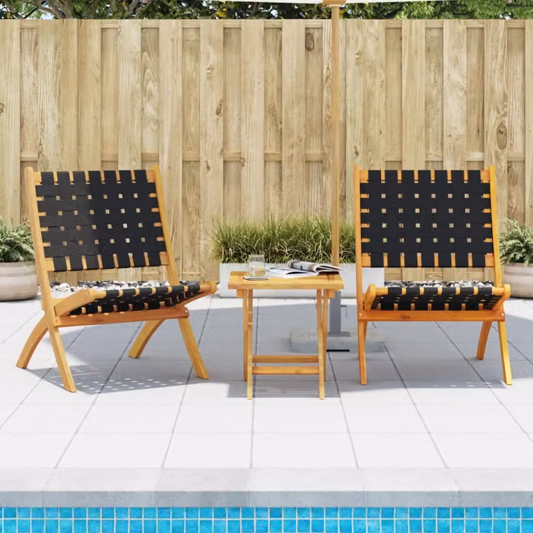Set di 2 sedie pieghevoli vidaXL in legno di acacia oliato e tessuto nero e marrone per giardino e terrazzo