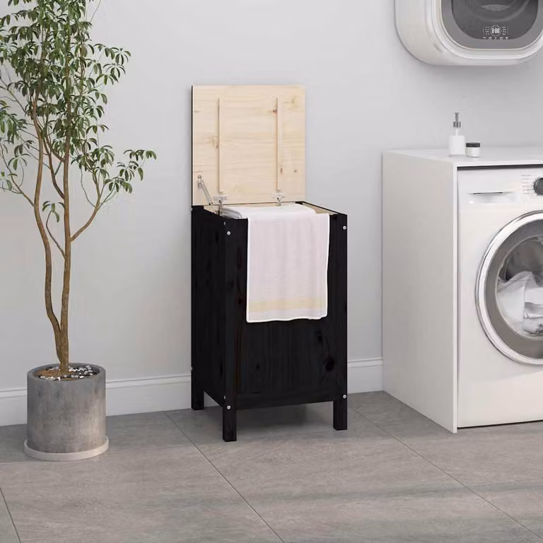 Contenitore per bucato vidaXL in legno di pino nero con coperchio, L/P/H: 44 x 44 x 76 cm