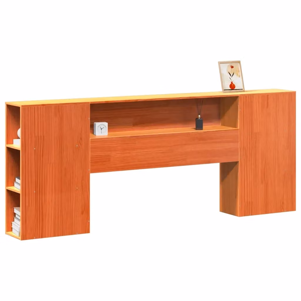 Testiera con Ripiani in Legno di Pino Massiccio vidaXL, Marrone Cera, L/P/H: 200 x 24 x 82 cm – 2