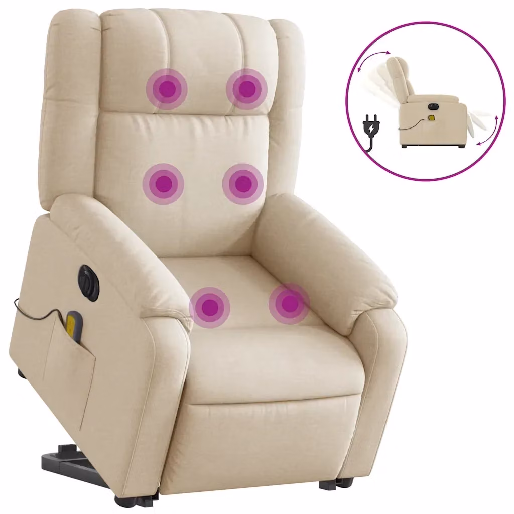 Poltrona Alzapersona Elettrica con Massaggio vidaXL in Tessuto Beige per Senior – 2