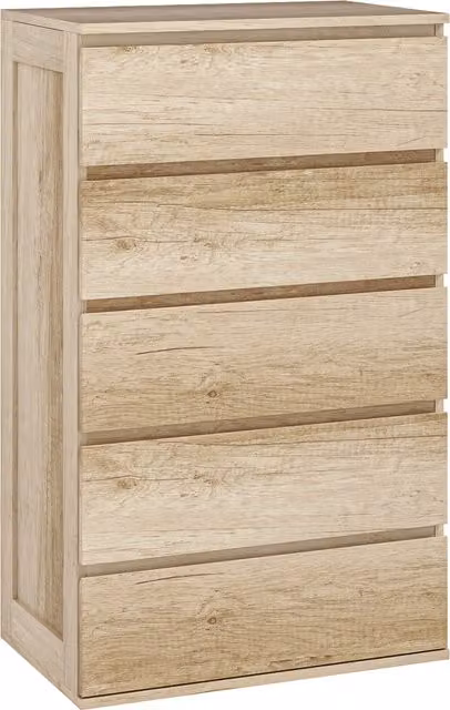 Comò HOMCOM con 5 cassetti dal design minimalista senza maniglie in legno naturale, colore beige/marrone, L: 60 cm, P: 38 cm, H: 100 cm