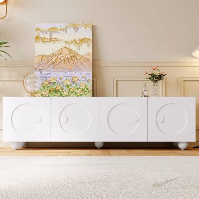 Mobile TV Moderno MINIMAL Bianco e Legno L: 180.5 cm, P: 38 cm, H: 50 cm