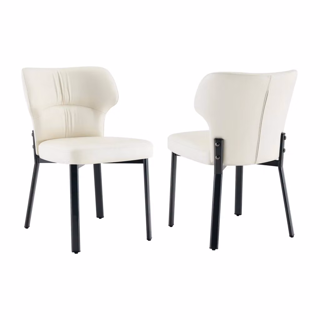 Set di 2 sedie da pranzo Minimal in ecopelle beige o bianca con gambe in metallo nero e seduta imbottita in stile moderno – 2