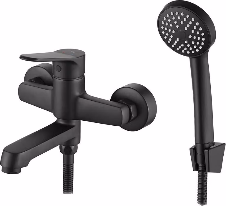 Rubinetteria da parete per vasca da bagno ATEZ Kuchinox nera con set doccia