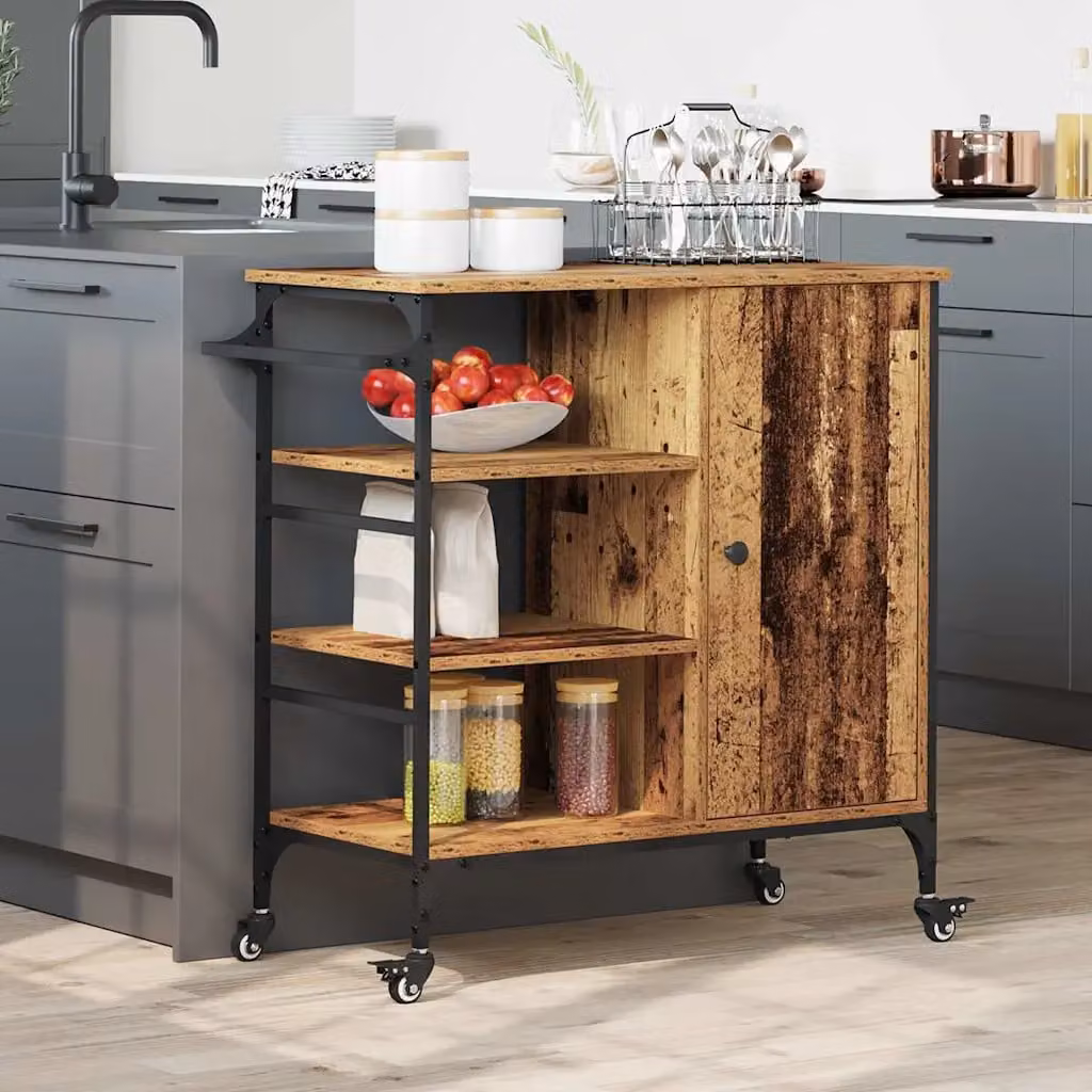 vidaXL Carrello da Cucina Moderno in Legno Marrone con Ruote L 87,5 x P 39 x H 84,5 cm