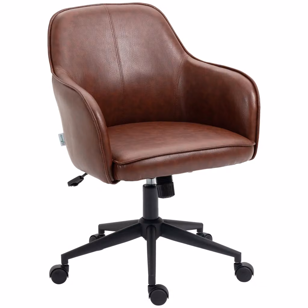 Sedia da ufficio Zephmum regolabile in altezza, rivestimento in ecopelle marrone, girevole con ruote, L: 58.5 cm, P: 62 cm, H: 91 cm – 2