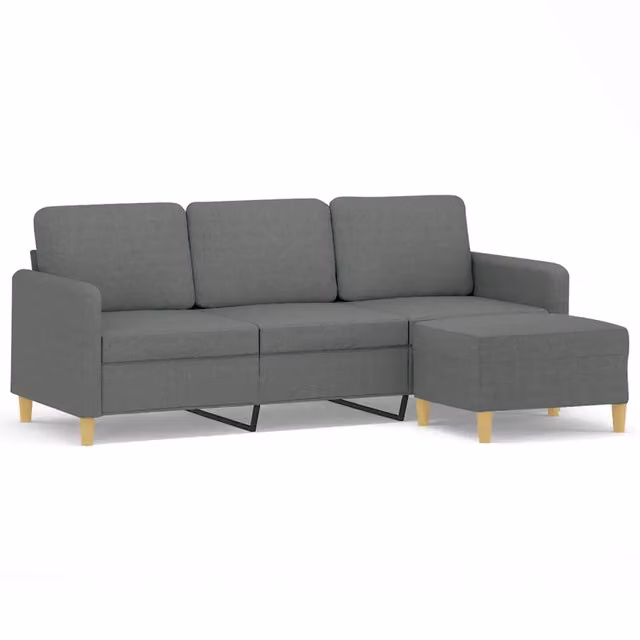 Divano da soggiorno moderno DESIGN IN a 3 posti con poggiapiedi coordinato in tessuto grigio L: 198 cm, P: 80 cm, H: 77 cm