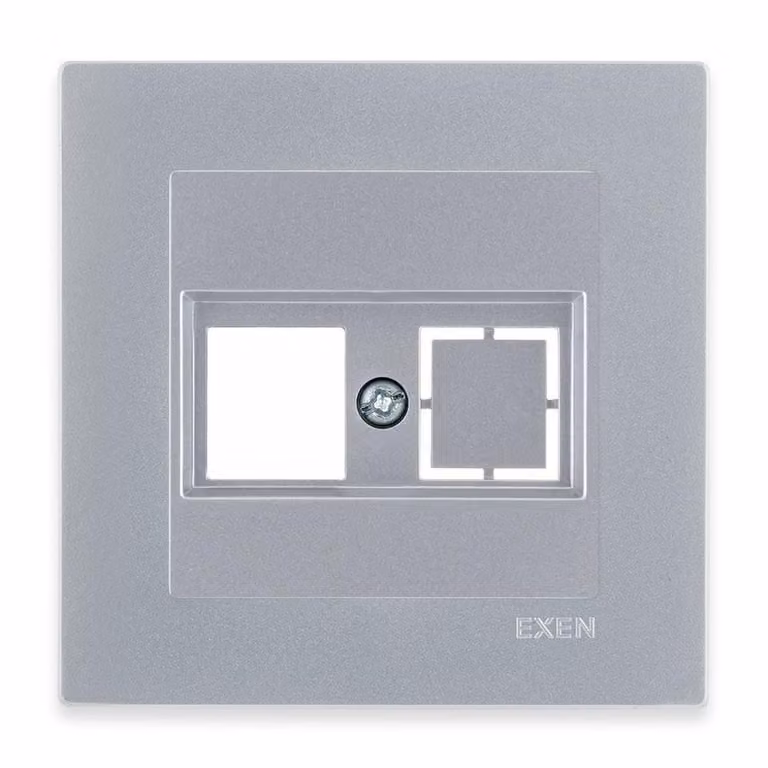 Coperchio per presa doppia Keystone con coperchio cieco, argento + cornice argento, EXEN