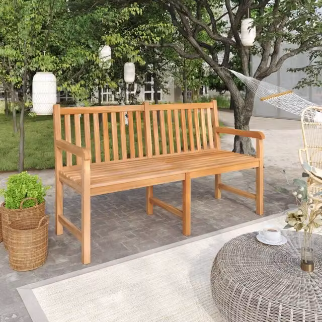 Panchina da giardino con braccioli in legno massello di teak marrone vidaXL L: 150 cm, P: 60 cm, H: 90 cm – 1
