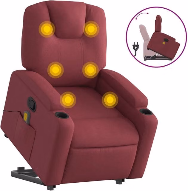 Poltrona | Sedia Relax Alzapersona Massaggio Reclinabile Rosso Vino Tessuto