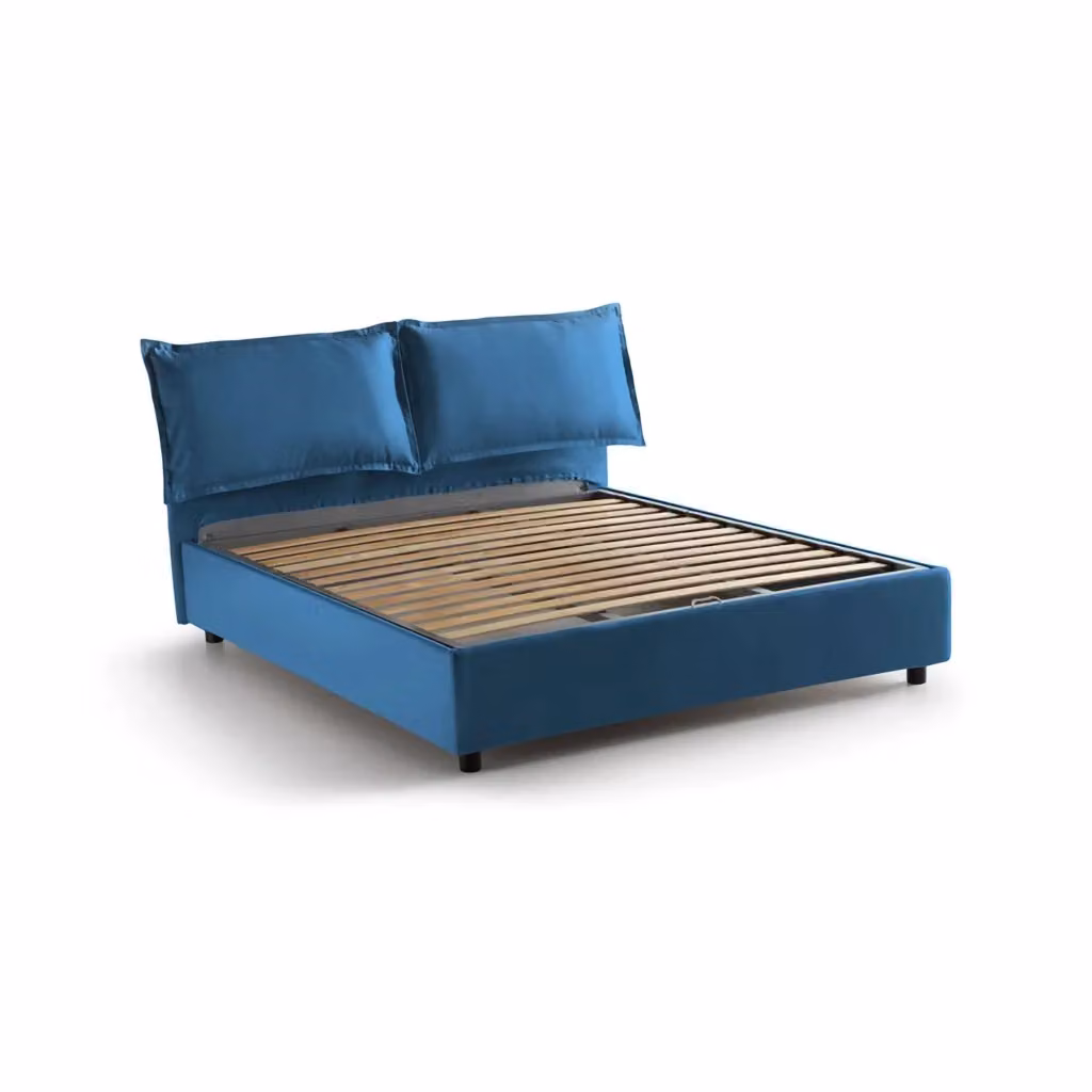 Letto matrimoniale contenitore Aris di Talamo Italia con rivestimento in tessuto blu, adatto per materasso 160x200 cm – 2