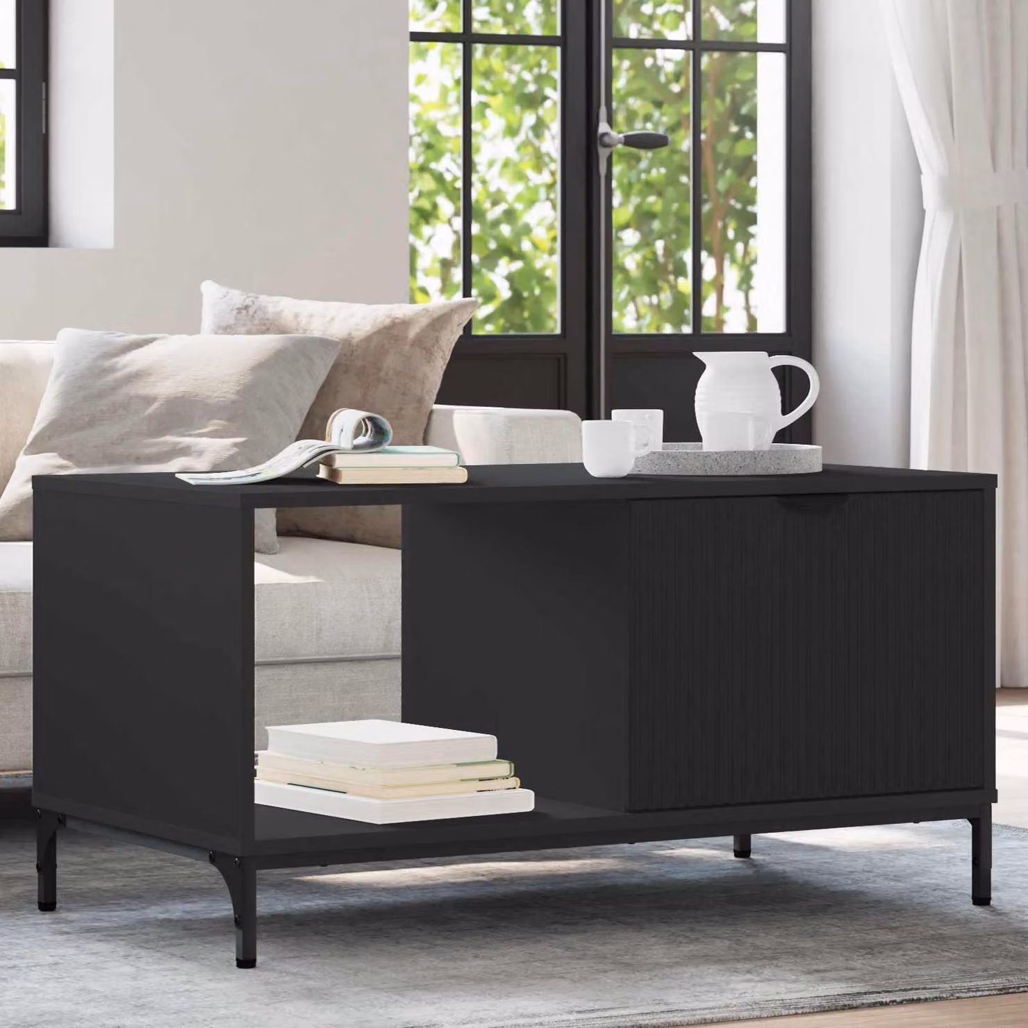 Maison Exclusive - Tavolino nero effetto rovere 90 x 49 x 46 cm Materiale ligneo