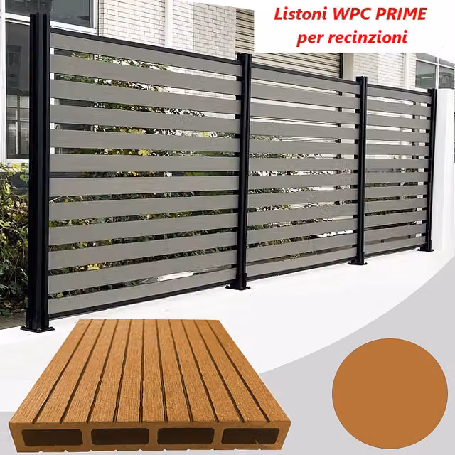 Listoni WPC PRIME L196xH183cm per recinzione colore Teak listone 105x1805mm spessore 20mm