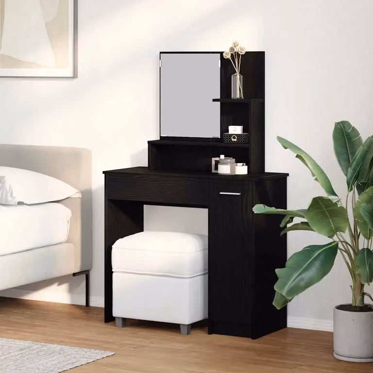 vidaXL Tavolo da Trucco Moderno in Rovere e Nero L: 86,5 cm, P: 35 cm, H: 136 cm