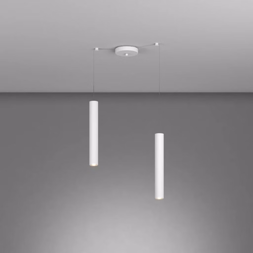Lampadario a sospensione Industrial-Minimal Xeana in metallo bianco con 2 luci GU10 – 2