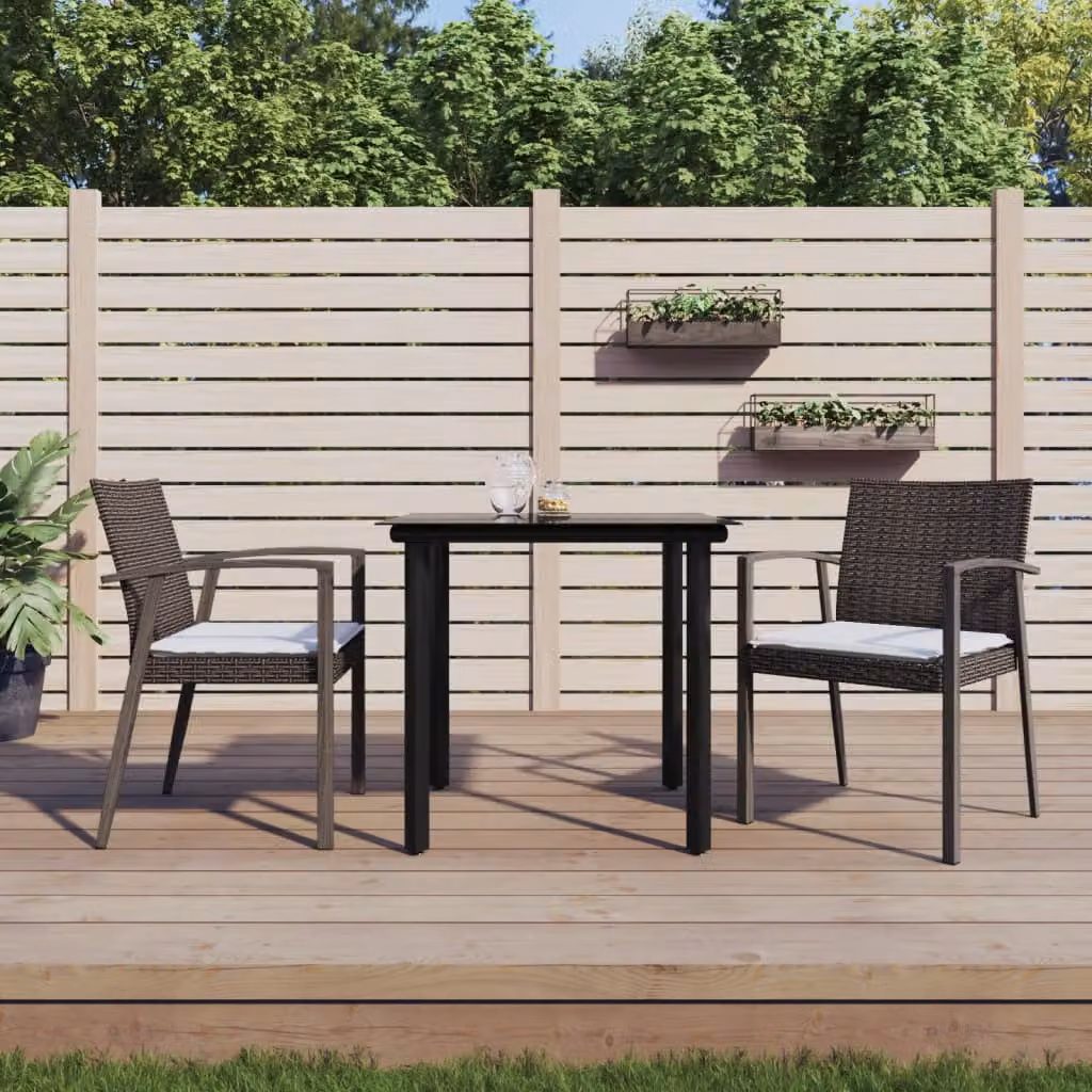 Set Pranzo da Giardino vidaXL in Polyrattan e Acciaio con Cuscini e Tavolo in Vetro Moderno