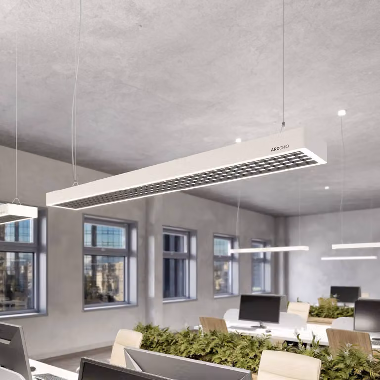 Lampada LED a sospensione da ufficio Arcchio Susi, bianco, 120 cm, 4.000K, DALI Susi Arcchio, dimmerabile, Bianco / Opale, Studio / Ufficio, Alluminio, Moderno