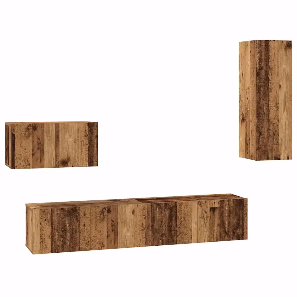 Mobile TV da parete moderno vidaXL in legno marrone, set di 4 pezzi – 2
