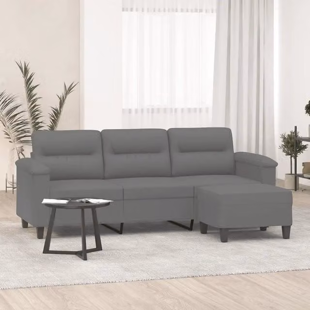Divano a 3 posti moderno vidaXL in microfibra grigio con poggiapiedi coordinato L: 210 cm, P: 80 cm, H: 77 cm