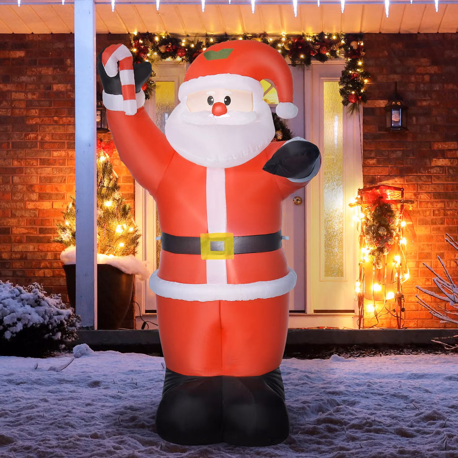 Decorazione Natalizia Gonfiabile HOMCOM Babbo Natale con Illuminazione a LED e Bastone Dolce, Altezza: 240 cm – 2