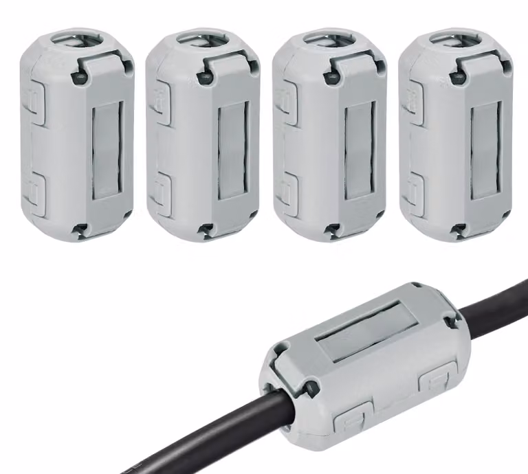Set di 4 anelli ferromagnetici a clip, diametro 9 mm, grigi, per cavi USB