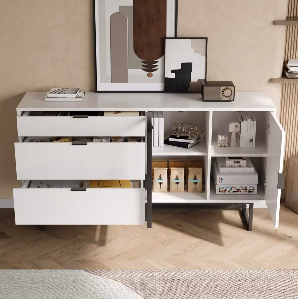 Sideboard moderno bianco e nero con illuminazione LED integrata e finitura opaca per soggiorno – 2