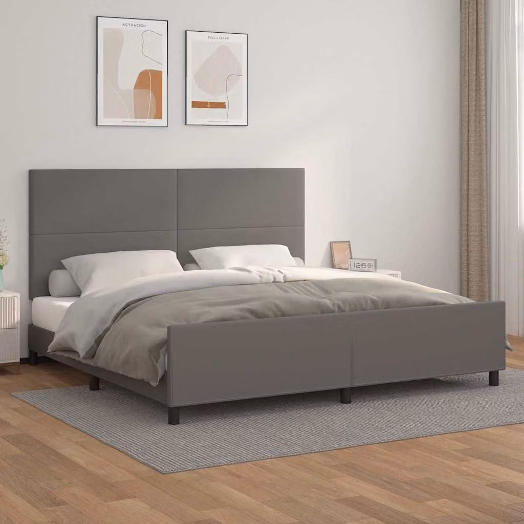 Giroletto con Testiera vidaXL in Similpelle Grigio L/P/H: 200 x 200 x 128 cm – 1