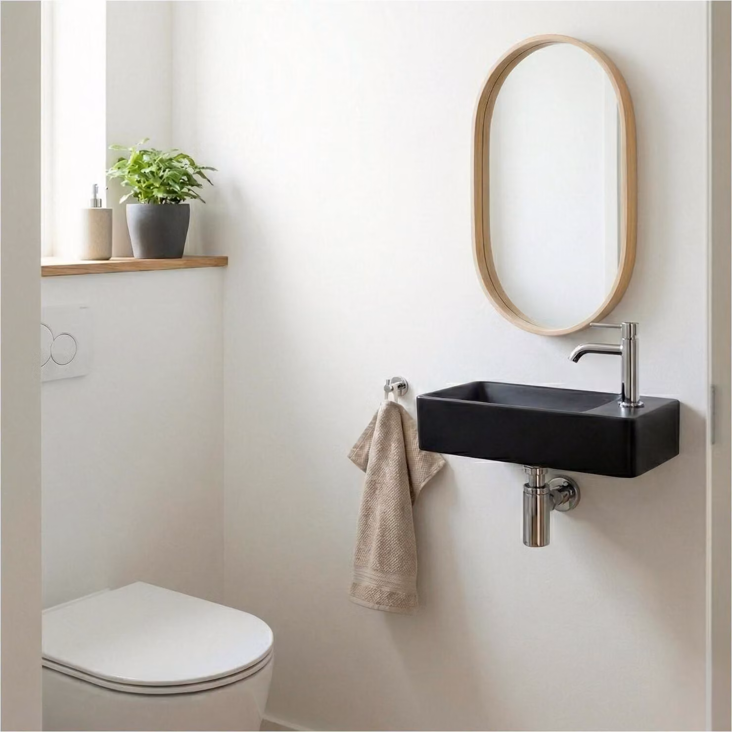 Lavabo rettangolare da appoggio o da parete in resina nera, 40x23cm