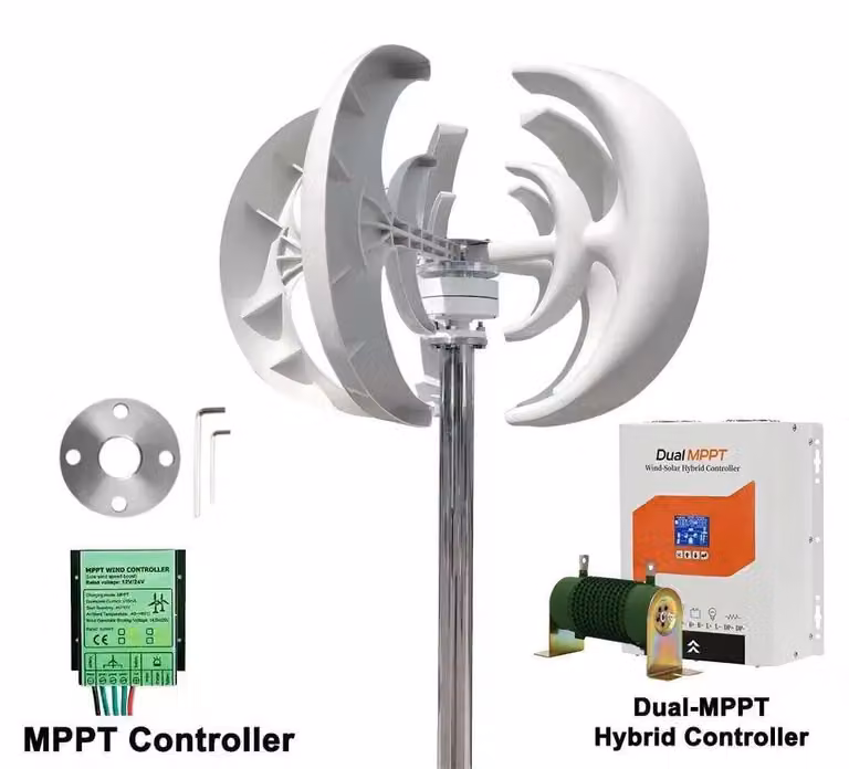 Turbina eolica a lampione - Generatore eolico ad asse verticale - Potenza: 3000W - Sistema a 48V - Regolatore di carica duale MPPT - Basso livello di rumore - Dotato di regolatore di carica duale MPPT