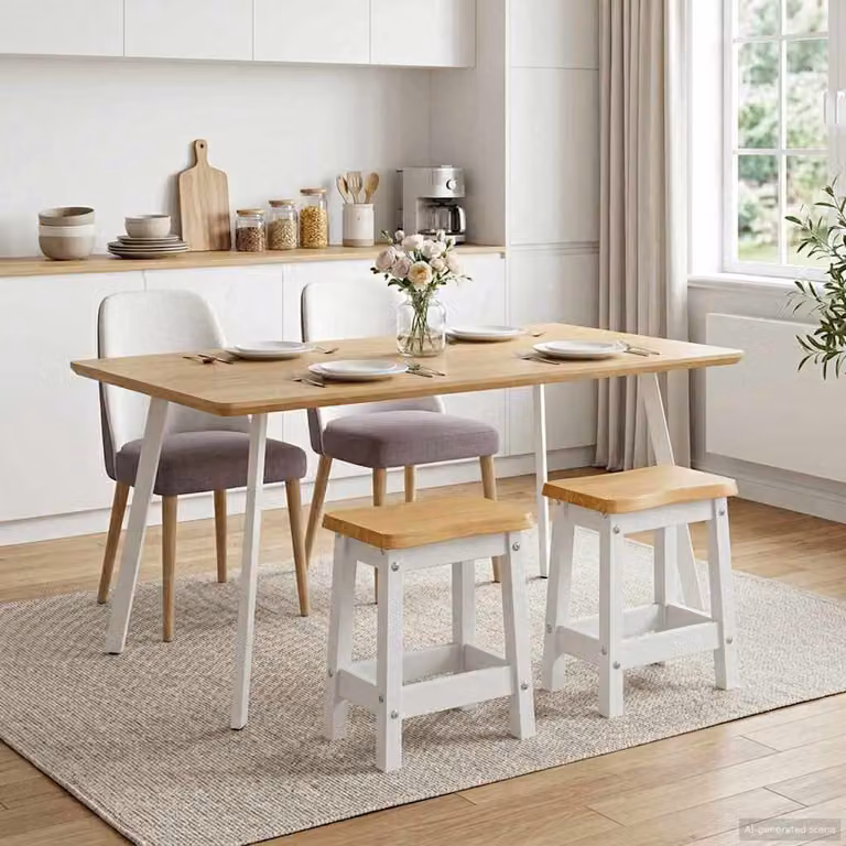 Set di 2 sgabelli da bar EKAI vidaXL in legno di pino e tessuto bianco L/P/H: 40 x 29 x 45,5 cm
