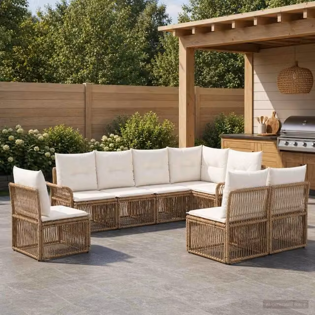 Set Divano da Giardino 8 pz Beige polyrattan 3434847