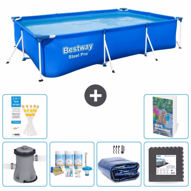 Bestway Steel Pro, piscina rettangolare - 300x201x66 cm - composta da 5 parti, modello S233