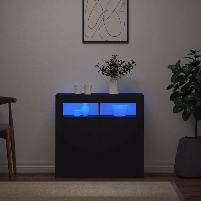 Credenza minimalista vidaXL con luci LED nera L: 80 cm, P: 35 cm, H: 75 cm