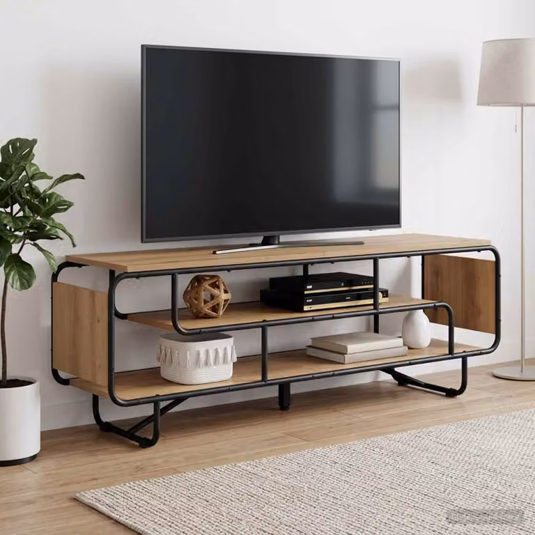 vidaXL Supporto TV in stile industriale color marrone con finitura rovere, L 140 x P 36 x H 45 cm