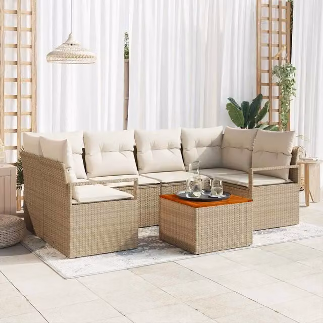 Set Divano da Giardino 7 pz Beige polyrattan 3347659