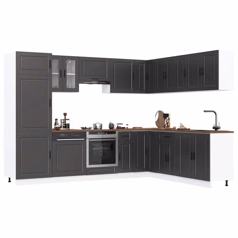 Set di mobili da cucina moderno vidaXL composto da 14 pezzi in legno e vetro di colore nero opaco
