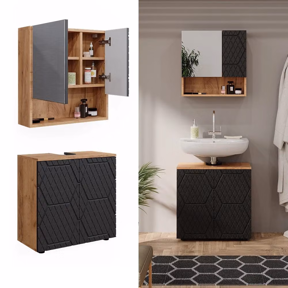 Set mobili bagno Vicco Irma Antracite composto da 2 pezzi con struttura a nido d'ape e finitura opaca – 2