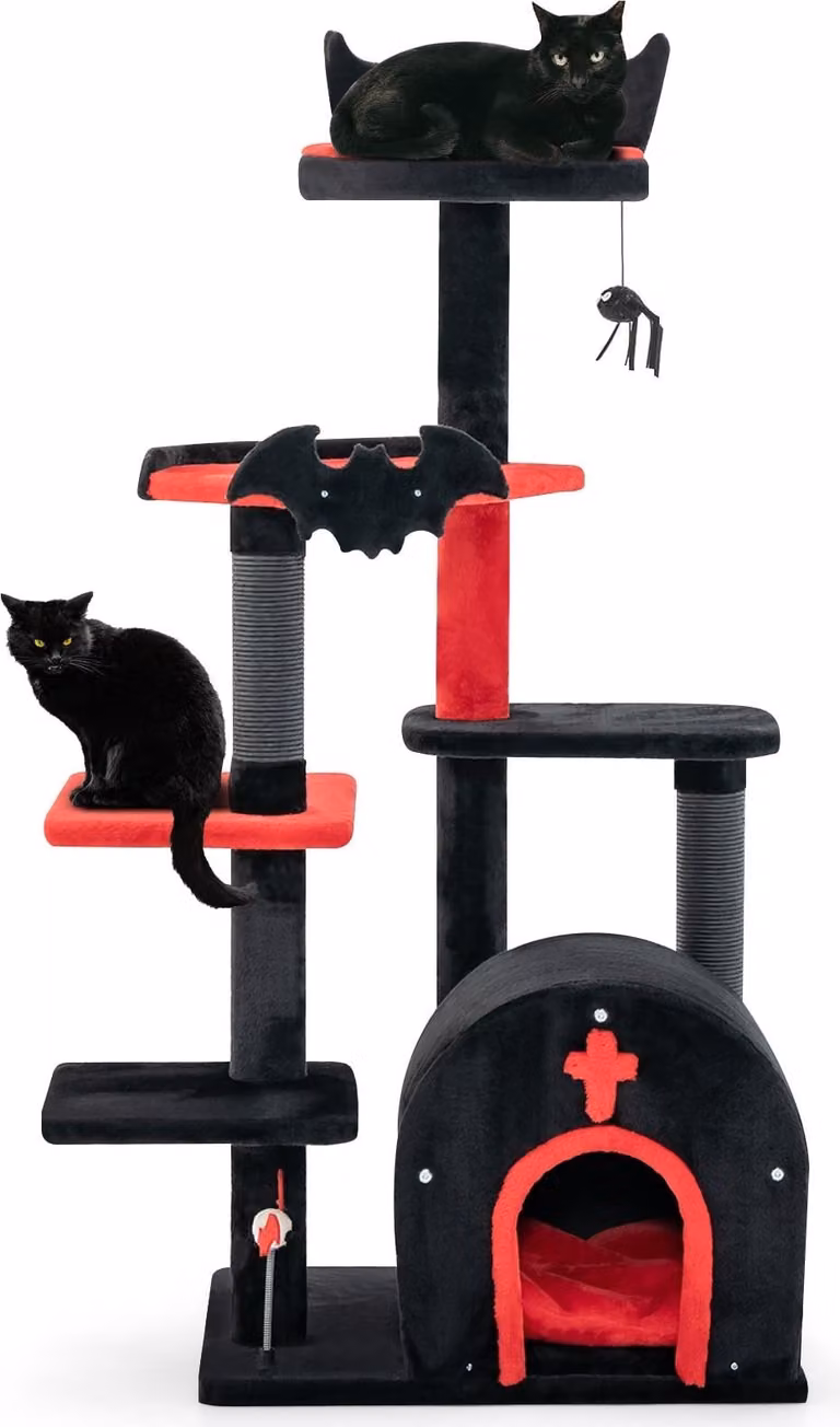 Tiragraffi per gatti gotico, 134 cm, piattaforme e tiragraffi