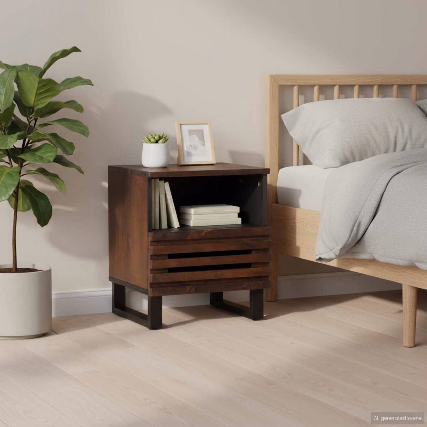 Set di 2 comodini vidaXL in legno di mango marrone stile industrial L: 40 cm, P: 34 cm, H: 46 cm