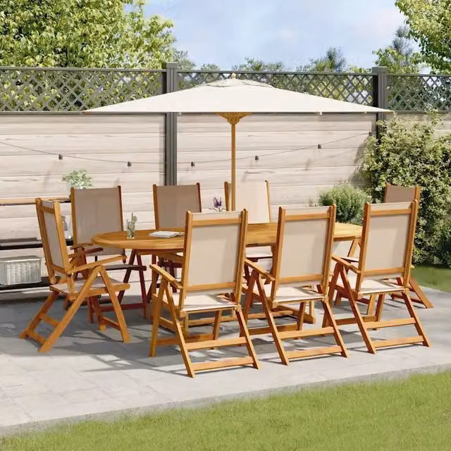 Set da giardino vidaXL in legno di acacia oliato e textilene, 9 pezzi, beige e marrone – 1