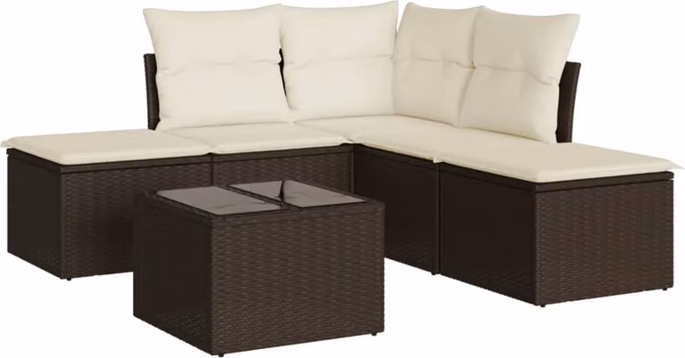 Set Divano da Giardino 6 pz con Cuscini Marrone in Polyrattan