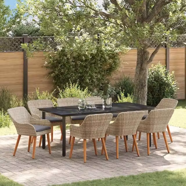 Set da pranzo per giardino e terrazzo vidaXL in polyrattan grigio da 9 pezzi