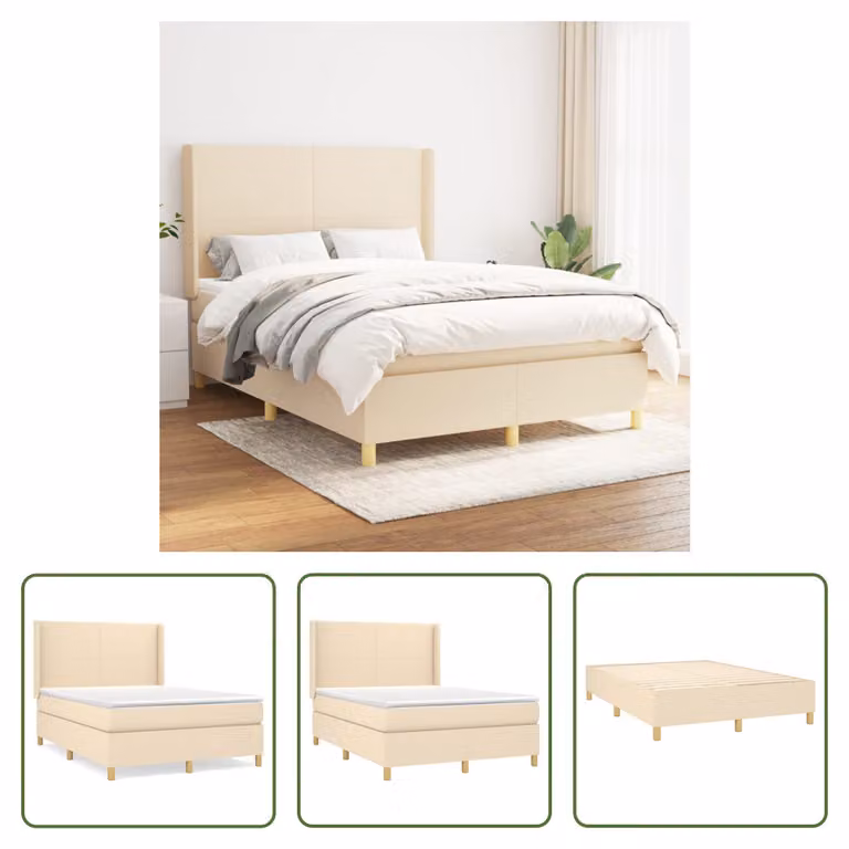 The Living Store Letto a molle con materasso crema 140x190 cm in tessuto