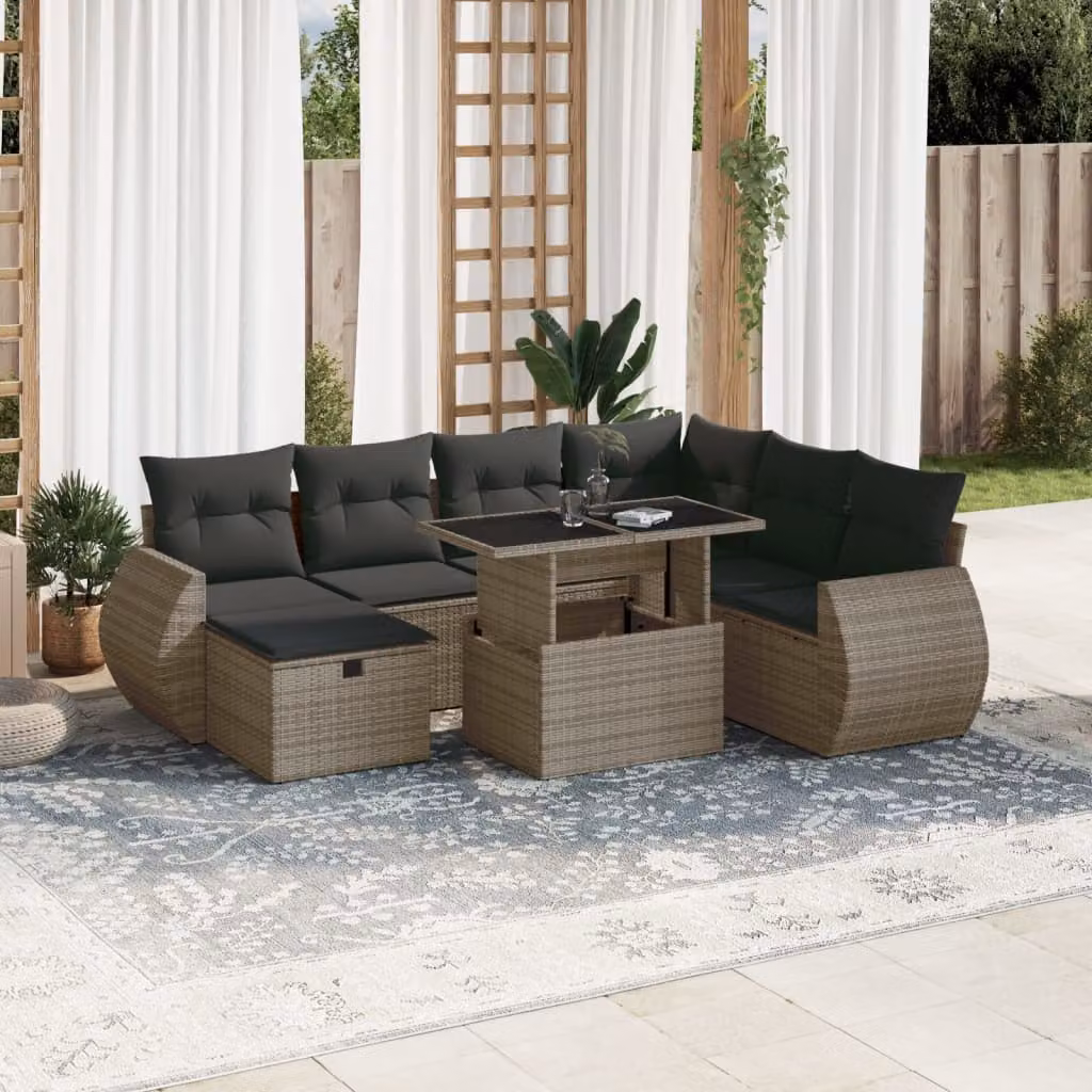 Set Divano da Giardino 8 pz vidaXL in Polyrattan Grigio con Cuscini e Tavolino – 1