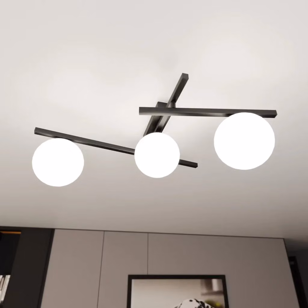 Plafoniera Moderna Tefnet con 3 Luci a Sfera in Vetro Opale Bianco e Struttura in Metallo Nero con Bracci Regolabili – 2