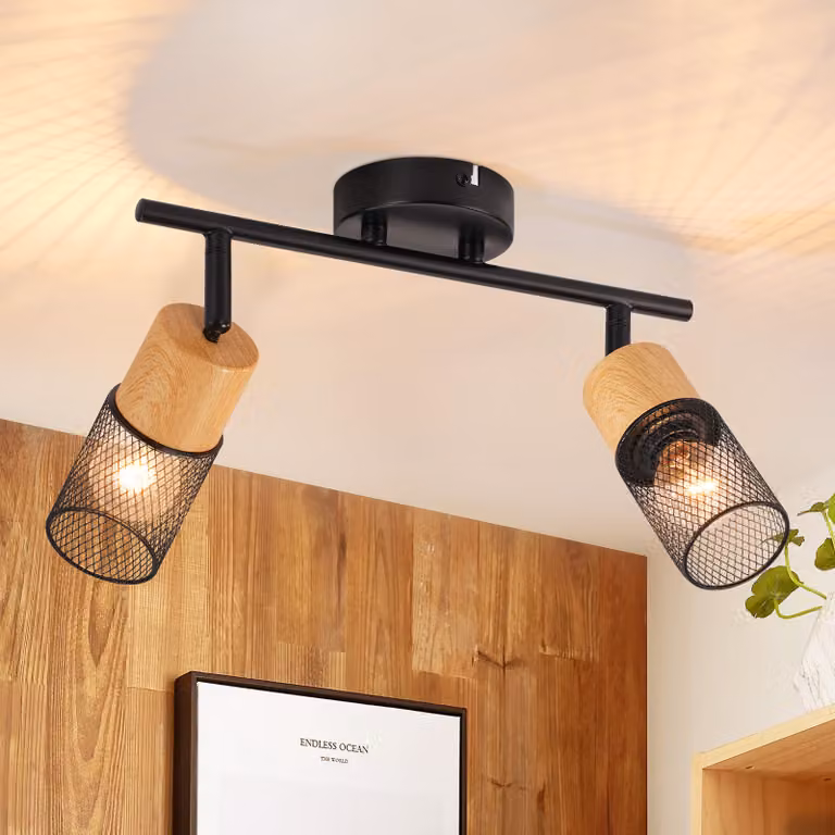 ZMH LED plafoniera legno E14 faretti 2 fiamme 350° orientabili faretti da soffitto faretti da parete vintage per soggiorno camera da letto cucina senza lampadine