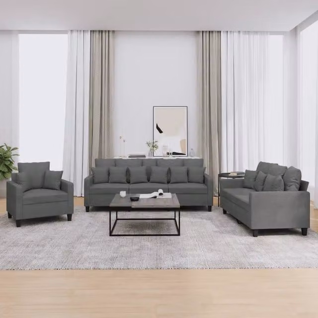 Set di Divani 3 pz con Cuscini Grigio Scuro in Tessuto 3201633