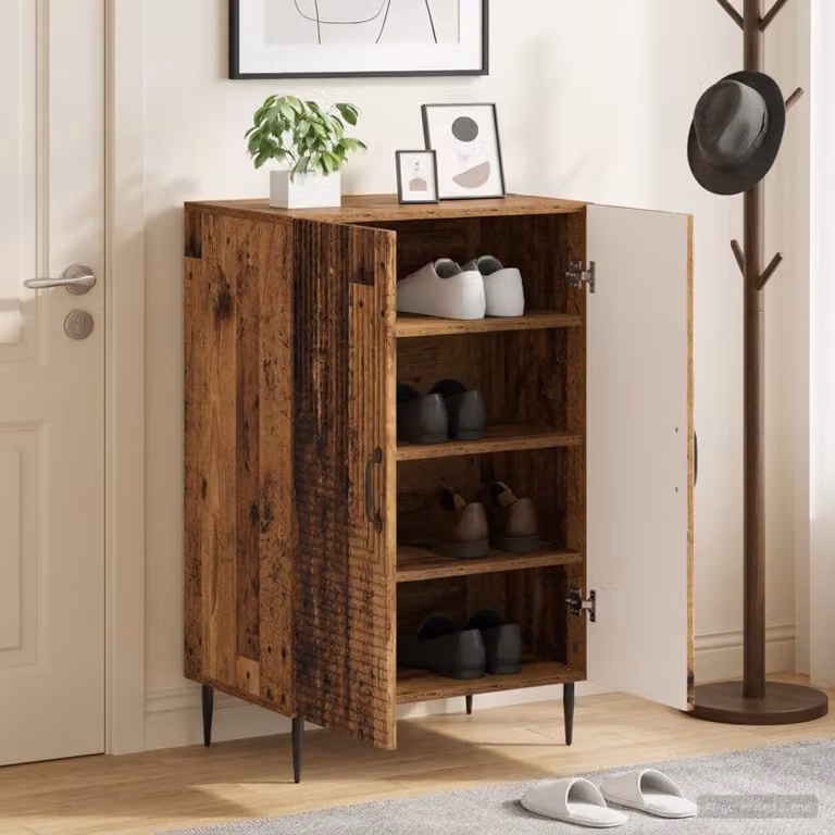 Mobile porta scarpe vidaXL HAARLEM in legno e metallo, marrone e nero, L: 59,5 cm, P: 39,5 cm, H: 89,5 cm