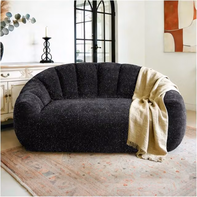 Poltrona pouf OKWISH con design a zampa d'orso in tessuto nero per soggiorno e camera da letto – 1